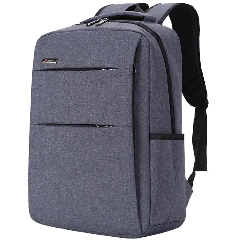 Waterproof rechargeable laptop backpack in black showing shoulders style design with Oxford cloth construction