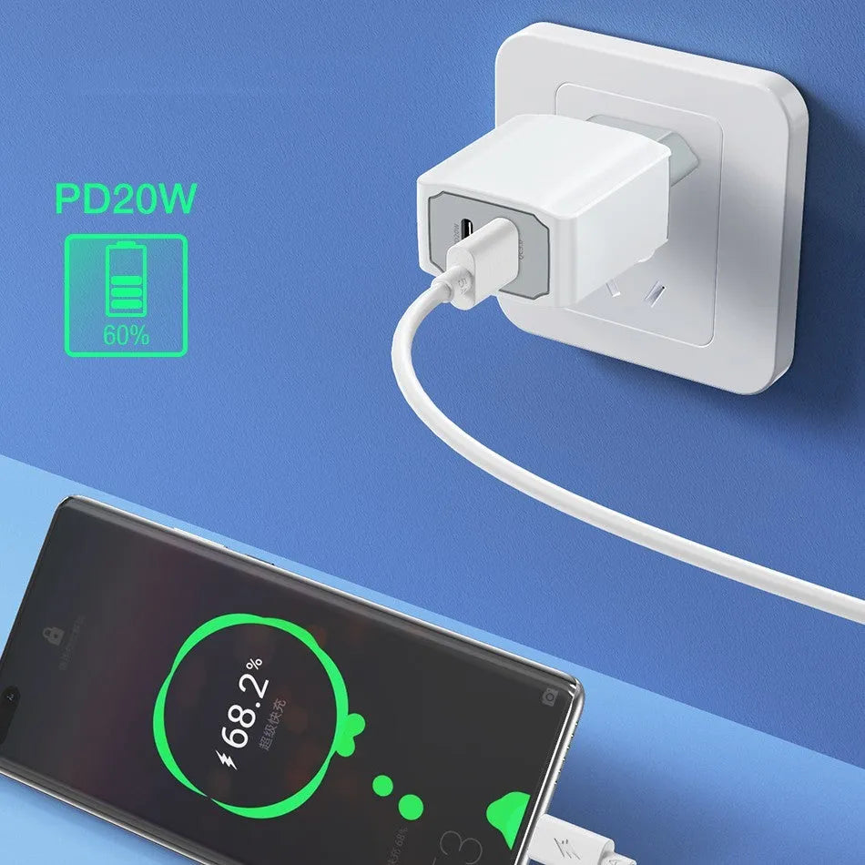 White phone fast charge charger set with UK plug and USB cable