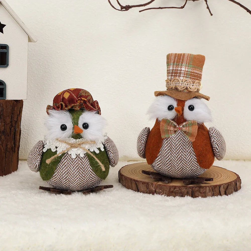 Harvest owl pendant ornament in orange or green colours for window or desktop seasonal decoration