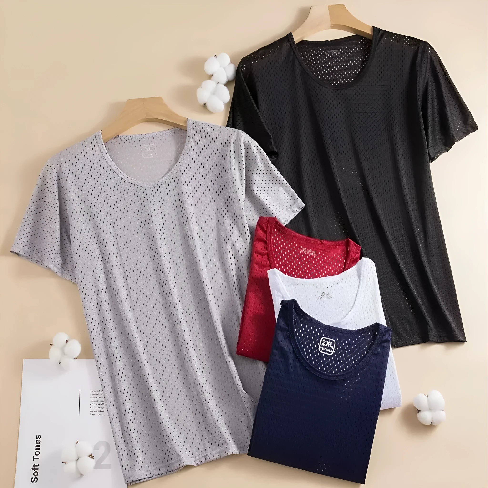 Men's ice silk short sleeve t-shirt in a solid colour showing loose fit and crew neck.
