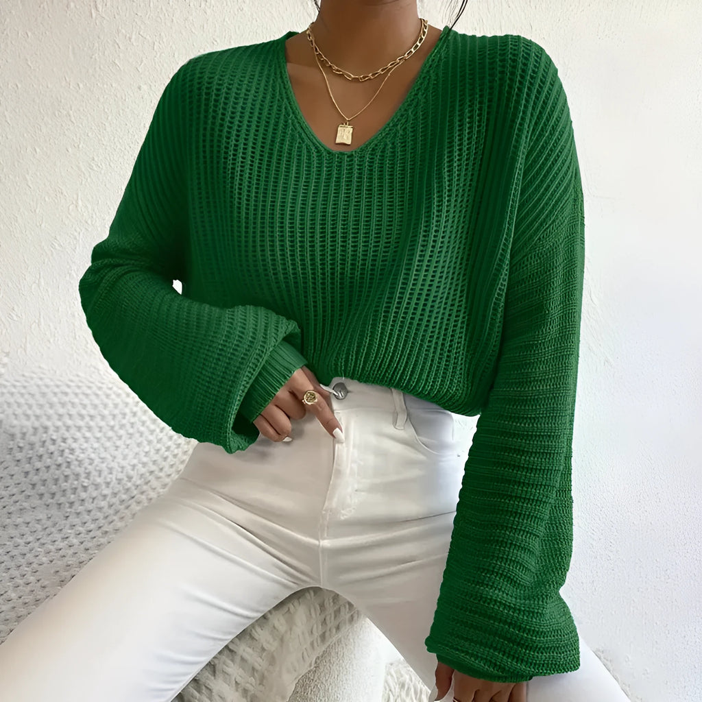 Women's solid colour long sleeve pullover casual top in polyester fabric