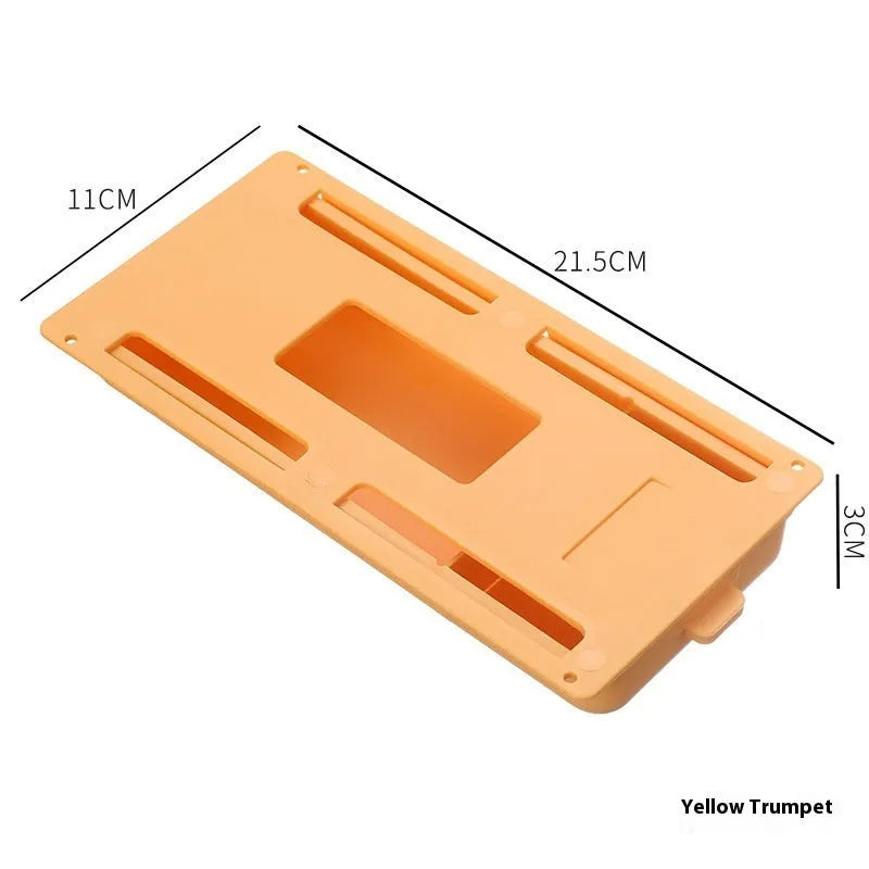 White plastic under table storage box with drawer lid and adhesive base for hidden organisation