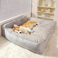 Large dog mattress with removable washable cover in Elegant Gray, showing PP Cotton filling and zippered closure