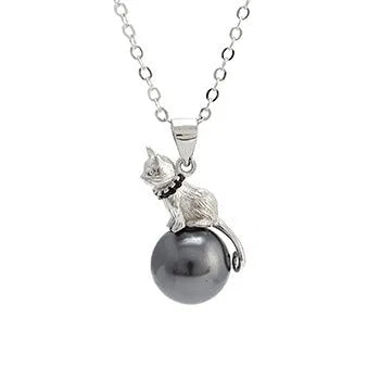 925 sterling silver cat pendant necklace with electroplated finish in clavicle length