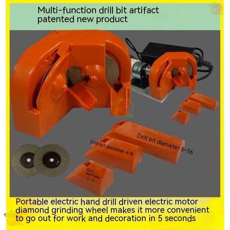 Universal portable grinding sander tool with orange and black replacement wheels