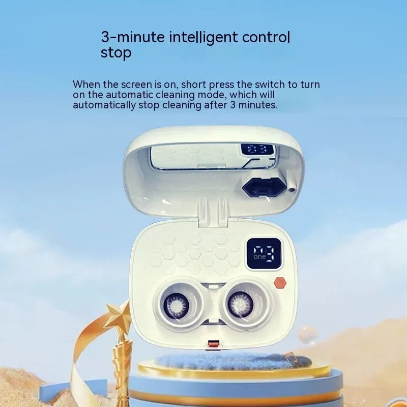 Compact pearl white automatic ultrasonic cleaning machine for glasses and contact lenses