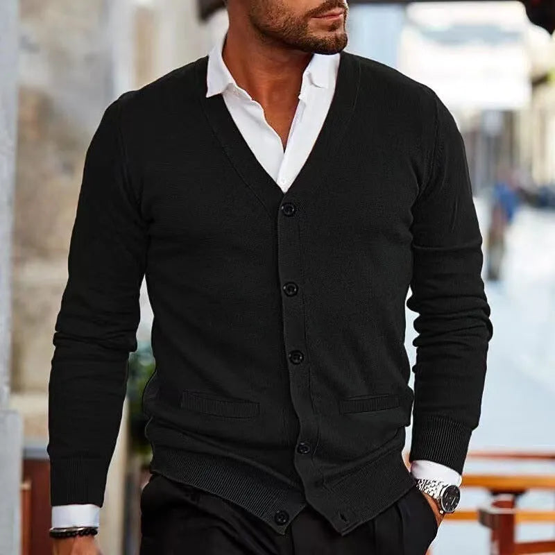 Men's slim fit acrylic cardigan sweater coat in a choice of six colours.