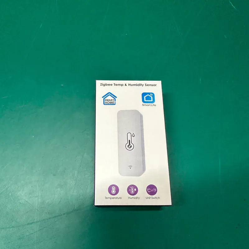 White WiFi Zigbee temperature humidity sensor with ABS plastic housing measuring 72x25x20mm