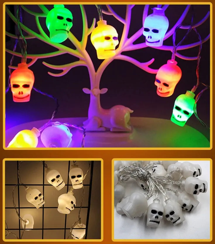 Halloween LED string lights with pumpkin bat ghost spider pendants on 1.2m white cord