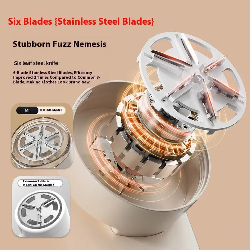 Beige and purple digital fur ball trimmer lint removers with one, two, three, and four cutter head options on a table.