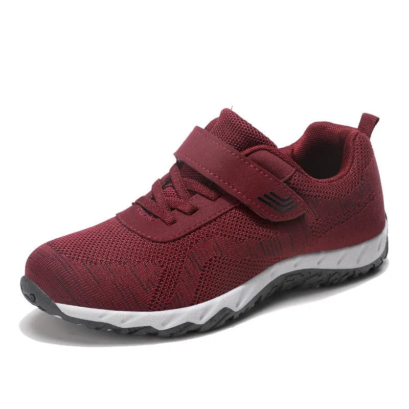 Women's wedge heel shoes with mesh uppers and velcro fastening in grey purple colour