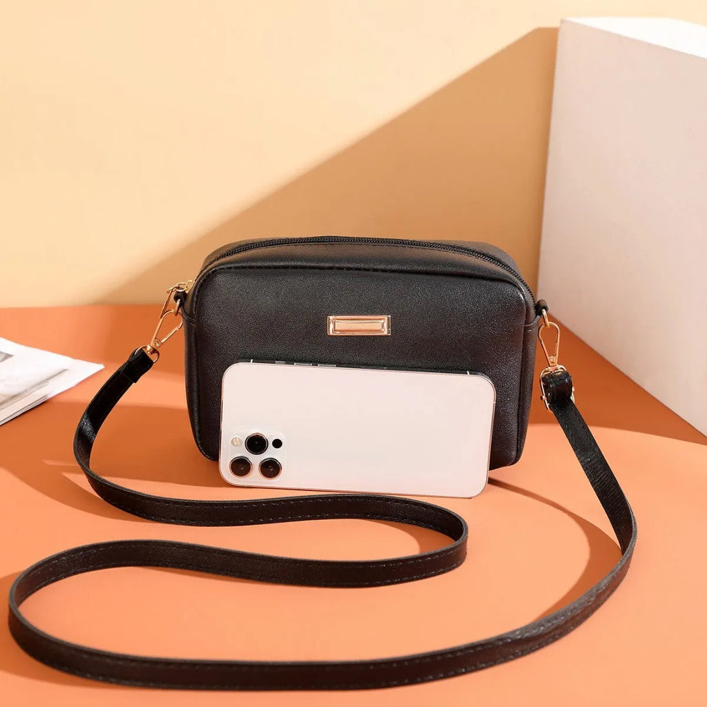 A square-shaped PU leather shoulder bag for women in an urban style, shown in multiple colour options.
