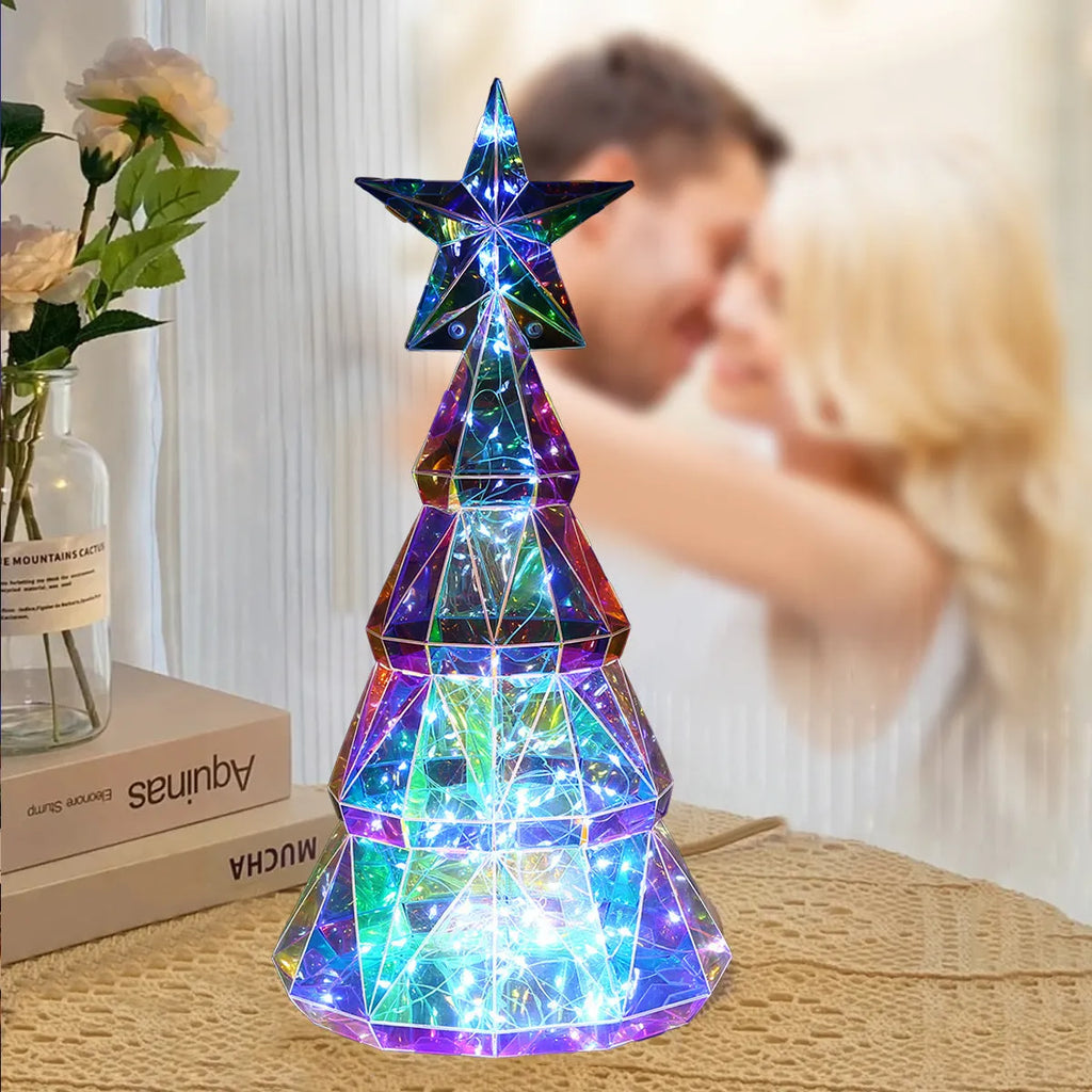 Colourful LED-lit Christmas tree decorative toy measuring 20cm tall with cartoon style