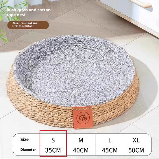 Rattan woven cat bed nest available in four sizes for indoor feline sleeping