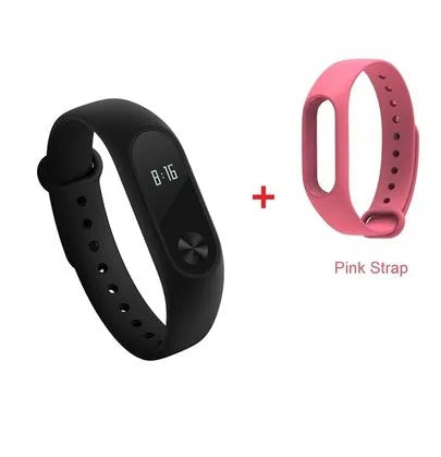 Xiaomi Mi Band 2 black fitness tracker with OLED display on adjustable wrist strap