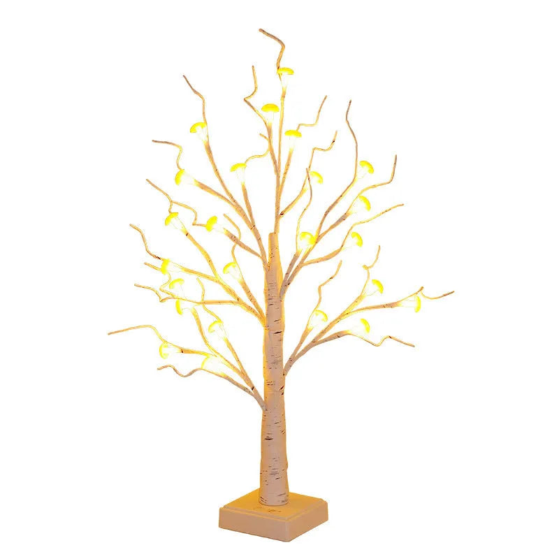 60cm tall LED mushroom tree lamp with 24 detachable plastic flowers and birch-like branches