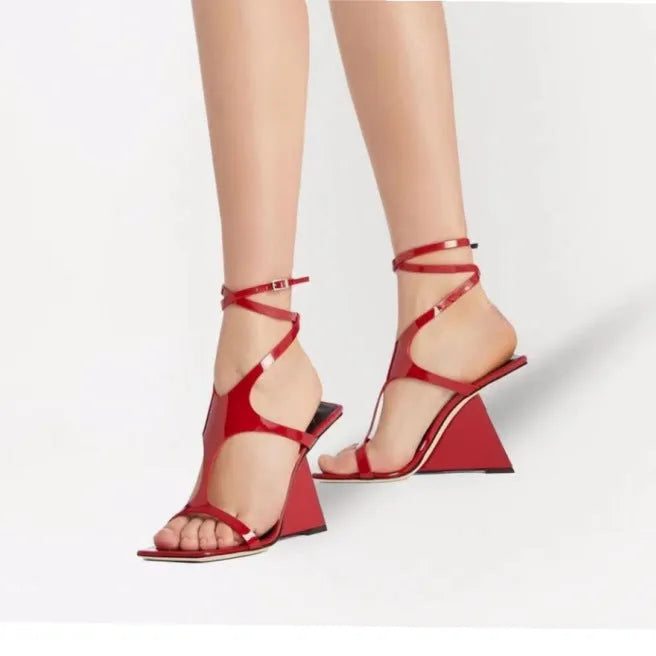 Women's black high heel sandals with square toe design and 9.5cm heel height