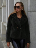 Women's rose red faux fur coat with regular sleeves and 50cm length