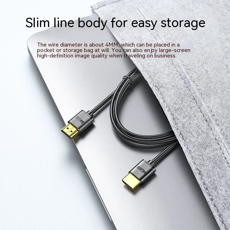 Gold-plated HDMI video cable with thin, flexible black wire available in multiple lengths.