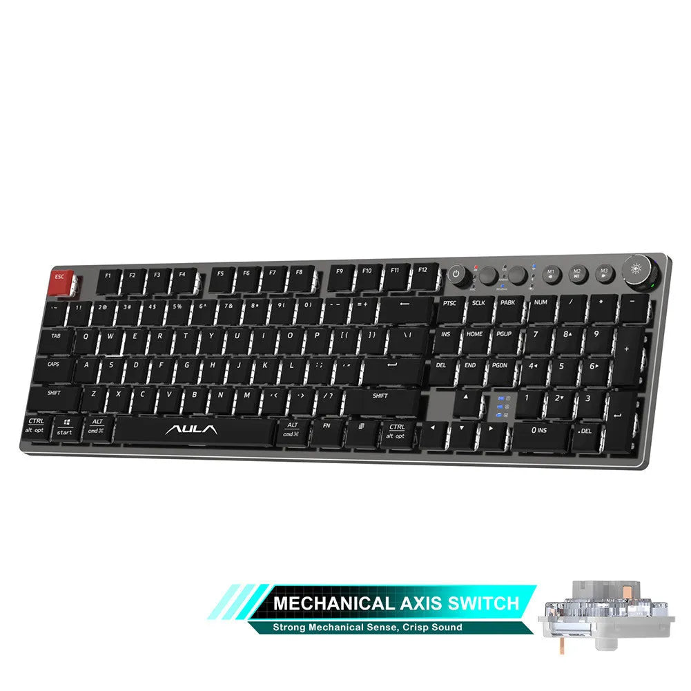 Wireless mechanical keyboard 104 keys thin with short shaft and 20 light effects on desk