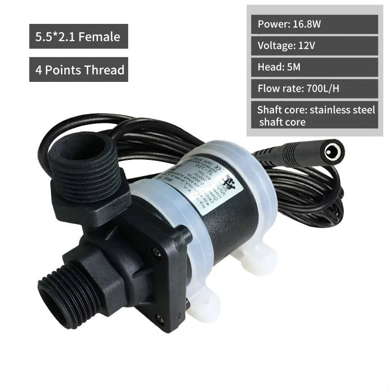 JT-750 DC horizontal water pump with threaded ports for solar heater and underfloor heating systems.