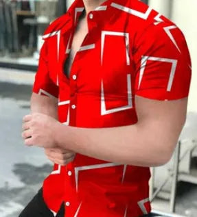 Men's slim fit short sleeve shirt with detailed 3D floral pattern digital printing