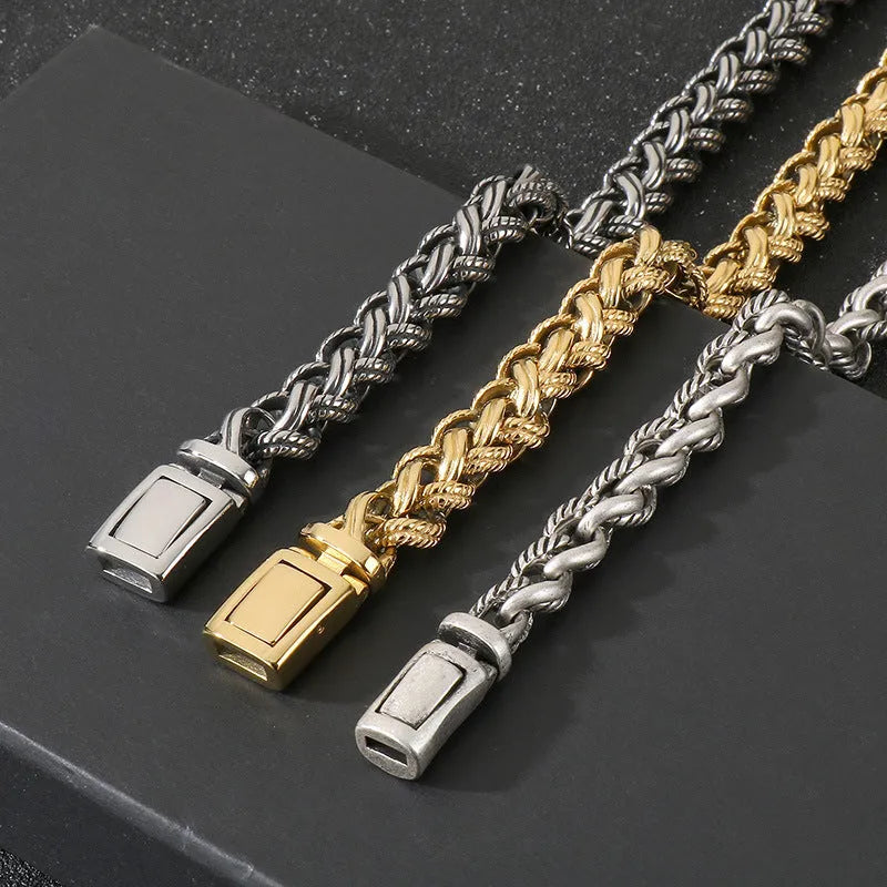 Men's titanium steel keel chain necklace with large hemp flowers chain in antique silver colour