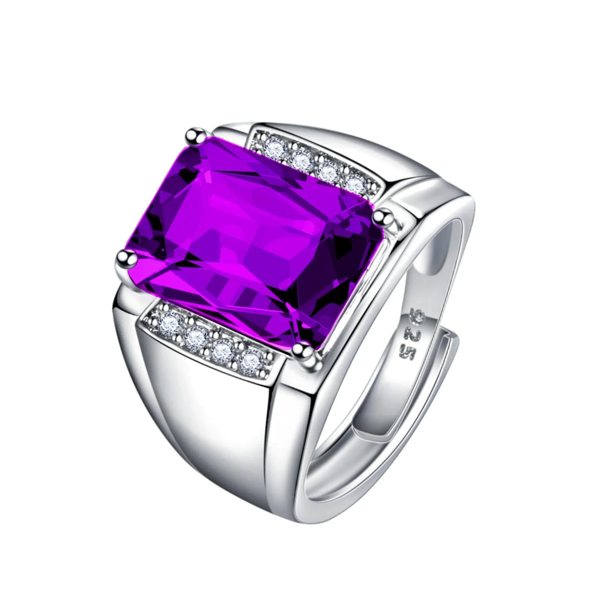 Adjustable open geometric ring with a coloured rhinestone on a copper band.
