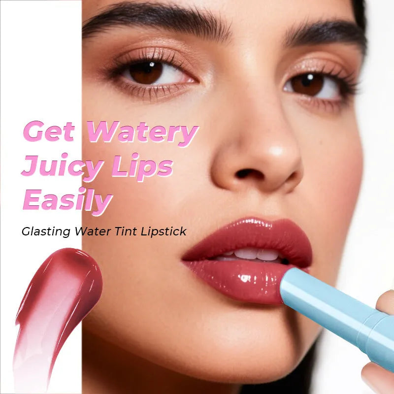 Waterproof moisturising lipstick in a case, showing one of six available colour shades.