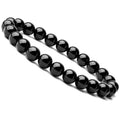 Geometric black onyx bracelet with 8mm beads on a black elastic cord.