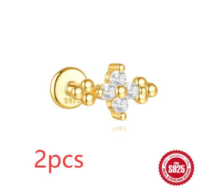 S925 sterling silver moon and star earrings with embedded diamond detailing in gold colour