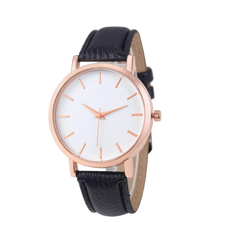 Square alloy case quartz watch with PU leather strap in various colours including grey, green, pink, and black.