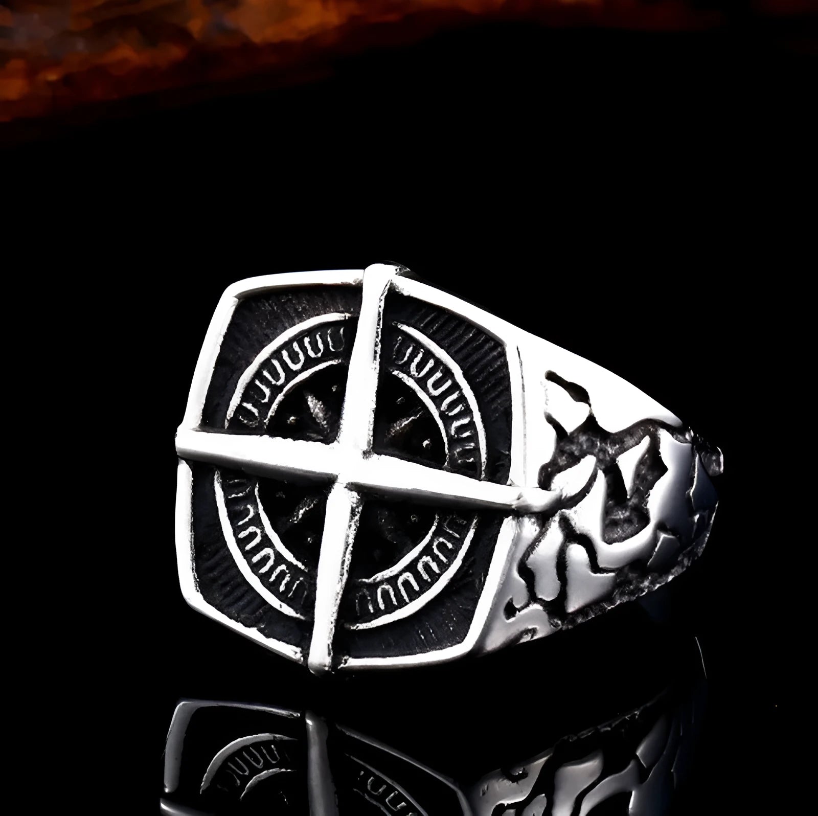 Men's vintage silver alloy ring simple electroplated finish on a neutral background