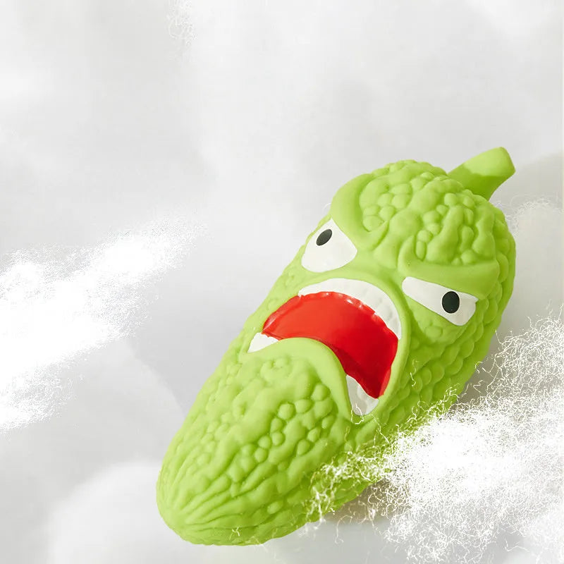 Bitter melon or chilli shaped dog toy with pet sound feature for teeth grinding and biting resistance