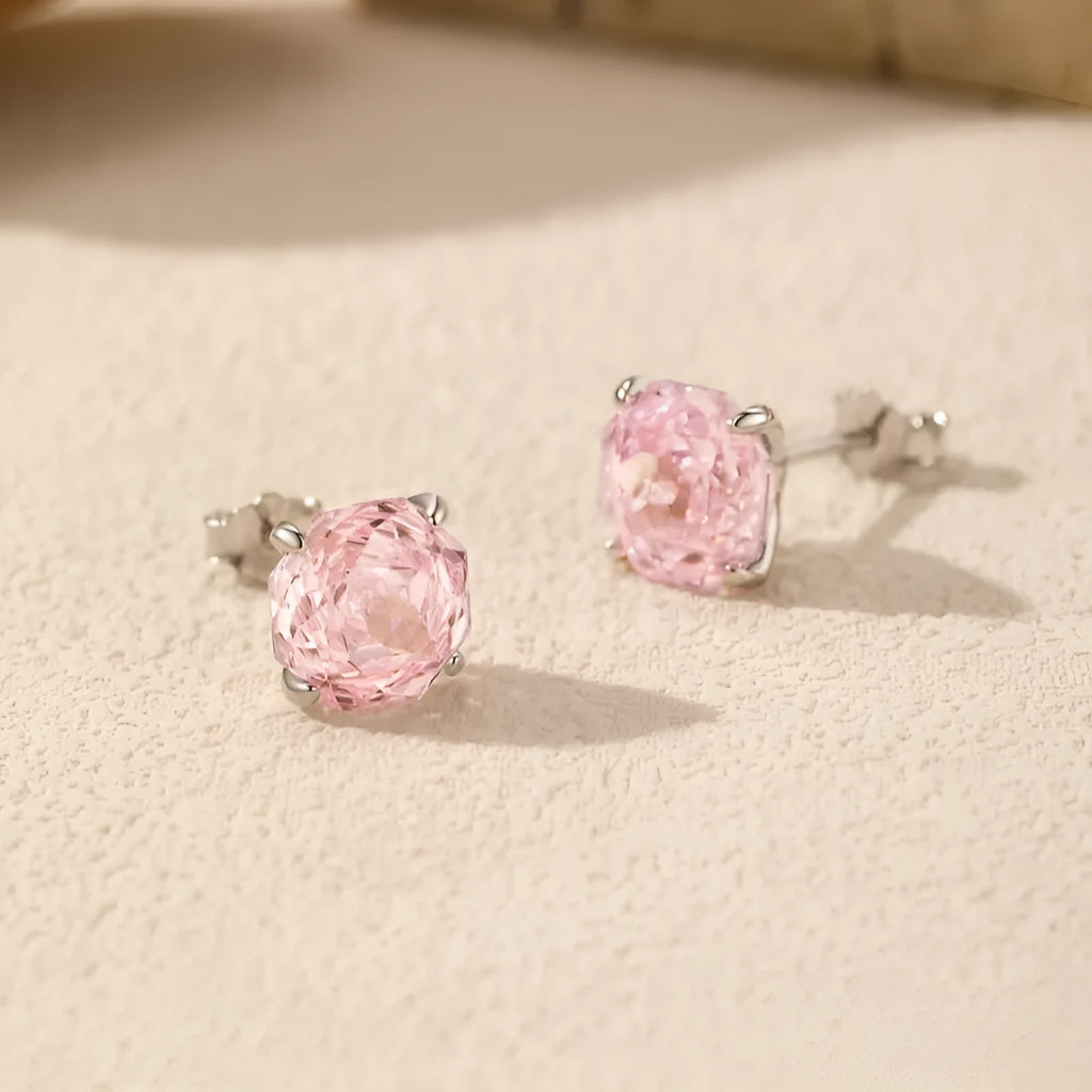 S925 sterling silver rose stud earrings for women in 6mm and 8mm pink options