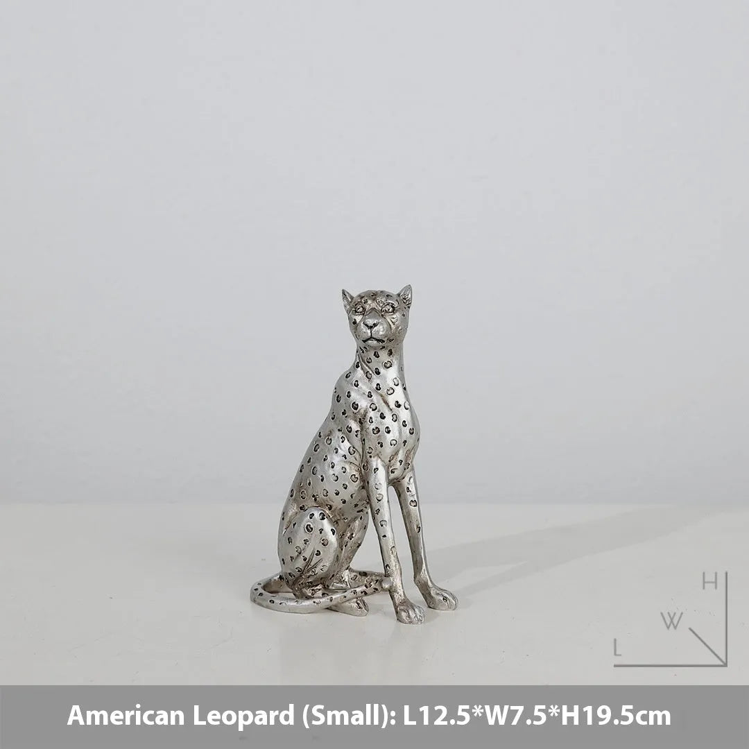 Resin leopard figurine ornament in American Leopard colour pattern for home decoration