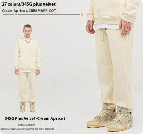 Men's solid colour cotton velvet sweatpants with ankle bands in multiple colour options