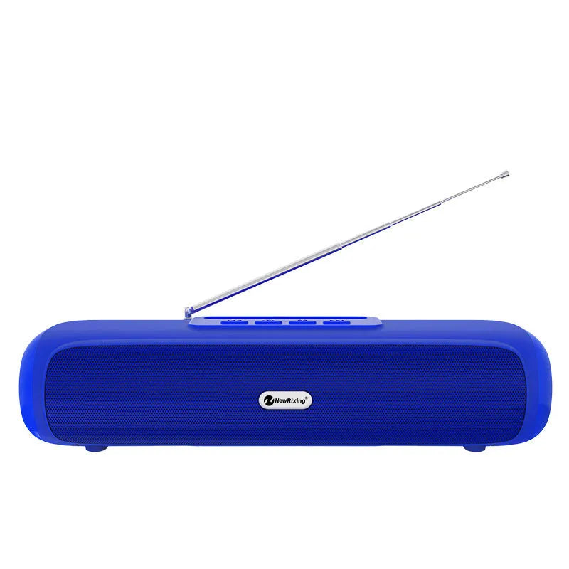 Desktop wireless long strip radio subwoofer in black, blue, red or silver grey.