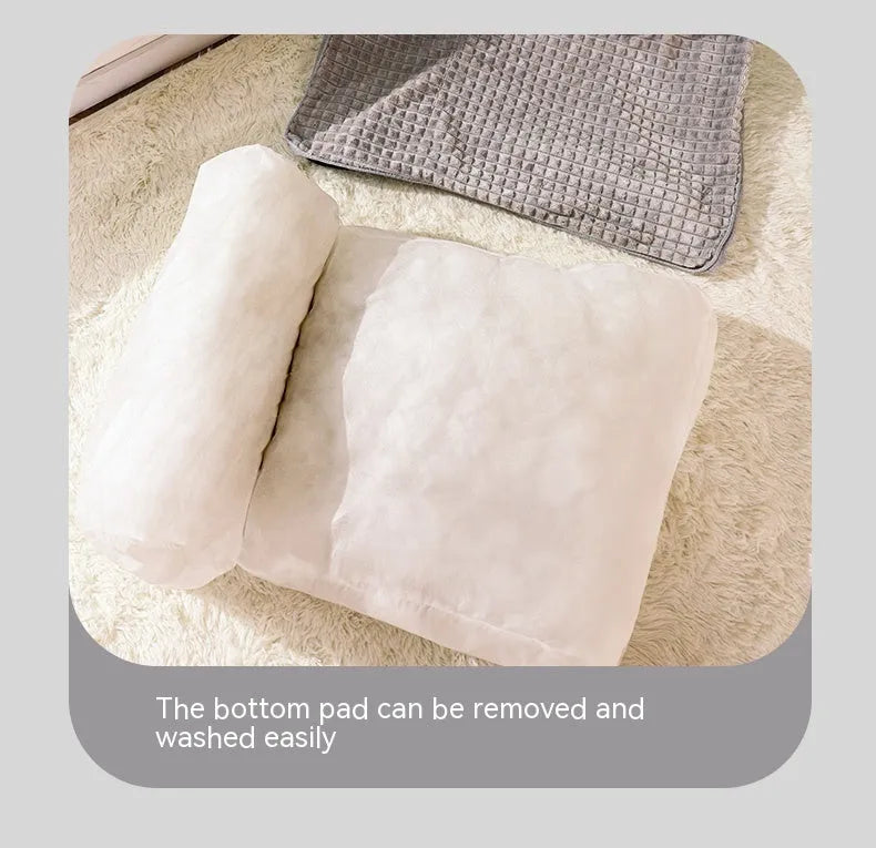 Large dog mattress with removable washable cover in Elegant Gray, showing PP Cotton filling and zippered closure
