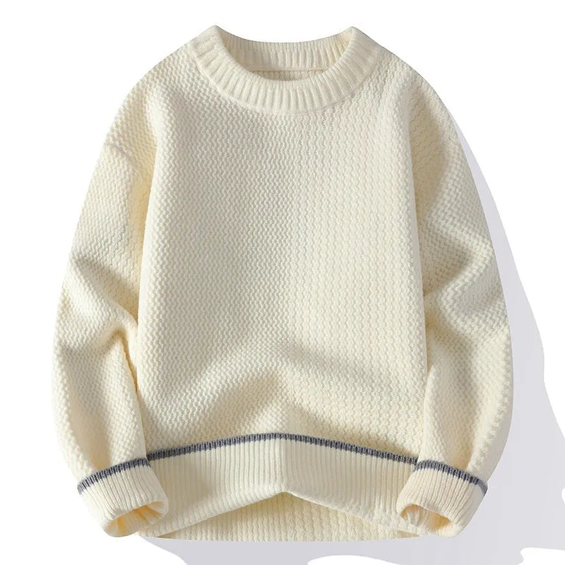 Men's grey loose-fit round neck pullover sweater with long sleeves for casual autumn wear