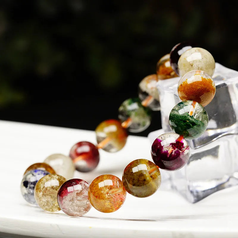 Natural four seasons colourful ghost cornucopia crystal bracelet with 10mm retro ethnic beads