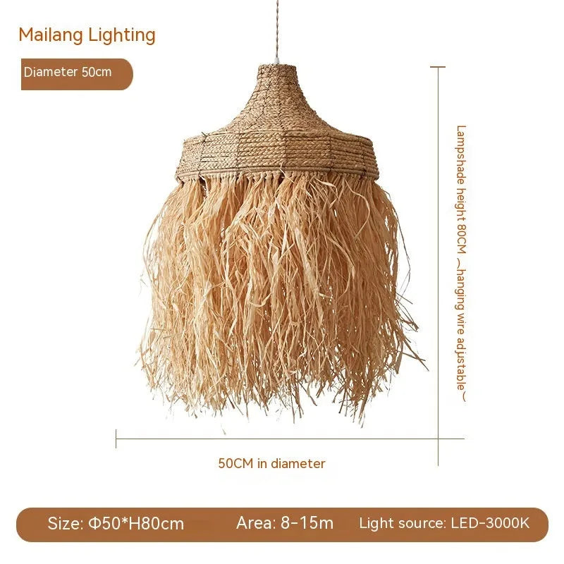 Southeast Asian style woven rattan pendant light with 50cm diameter for restaurant ceiling