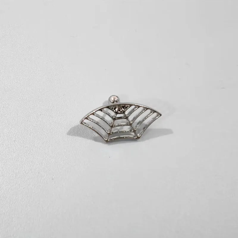 Spider web stud earrings with geometric mesh pattern in gold and silver electroplated colours