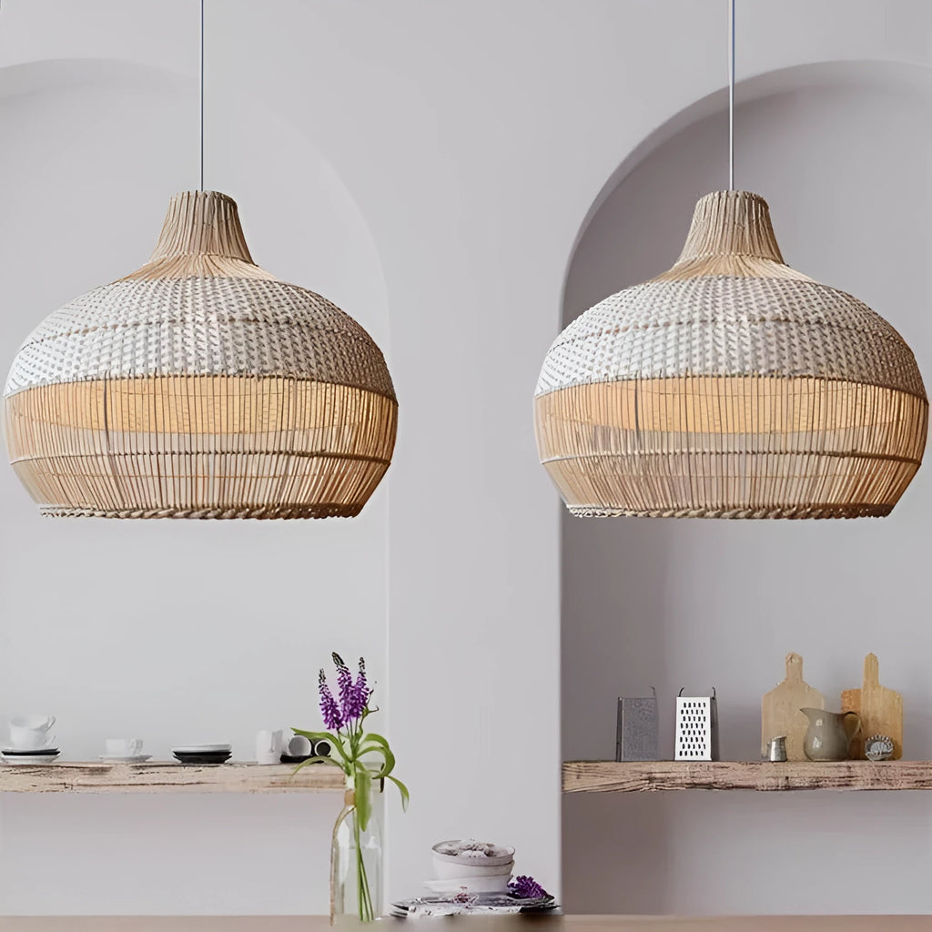 Woven rattan pendant chandelier with a 60cm diameter in a pastoral Silent Wind style.