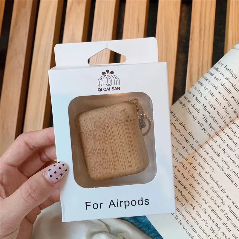 Wood grain earphone cover for AirPods 1st 2nd generation carbonized wood clamshell style