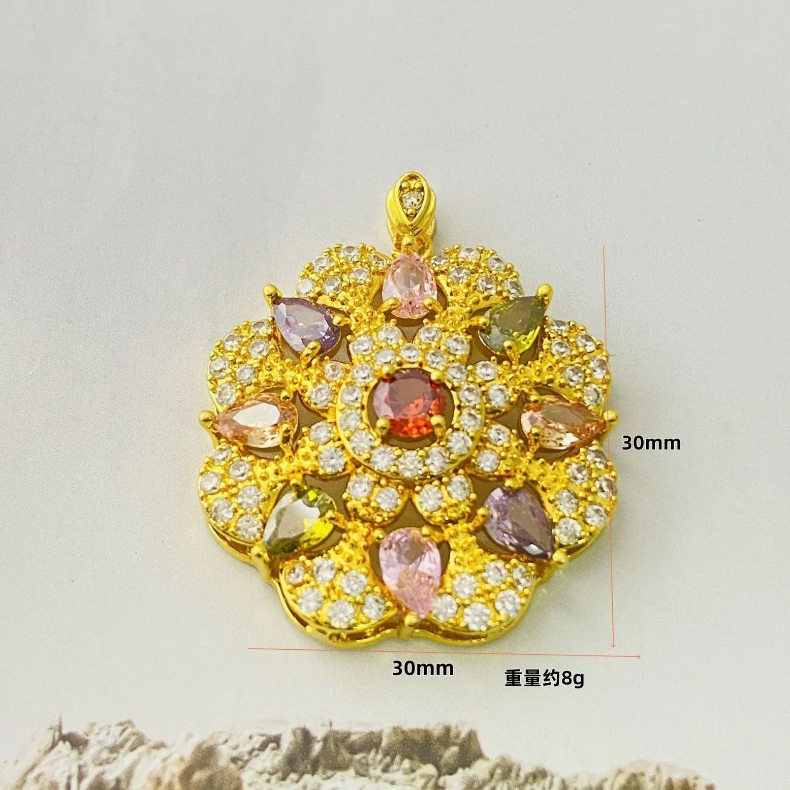 Women's colourful zircon flower pendant necklace in gold, champagne gold or platinum colour with optional chain