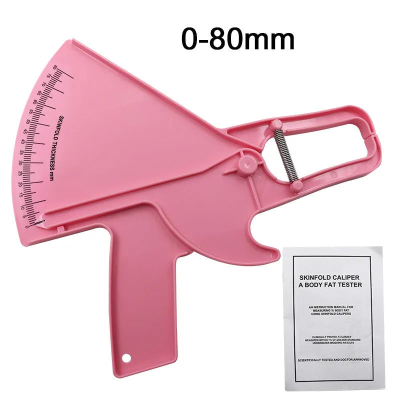 Plastic skinfold caliper measuring body fat thickness, 0-80mm range, four colours available