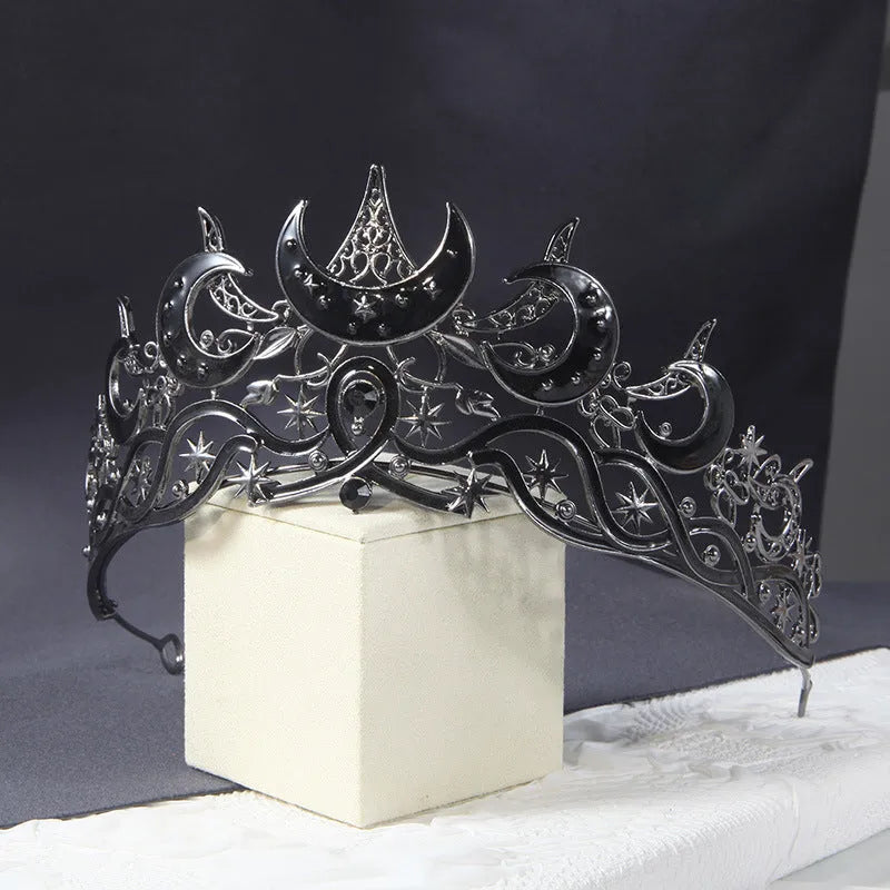 European American dark crescent shape bridal wedding crown with rhinestone and alloy