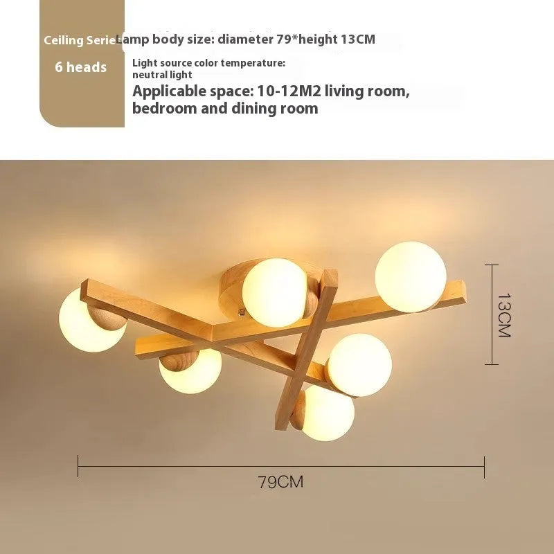 Wooden style three-head ceiling light with Nordic modern design and neutral lighting