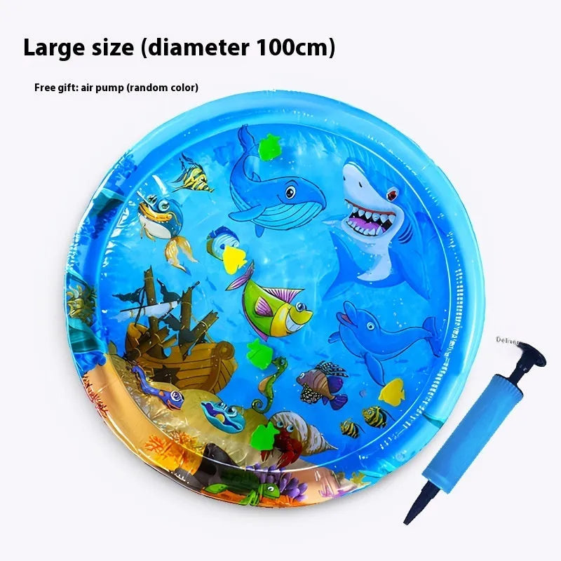 Inflatable PVC water cooling mat for pets on a blue background.